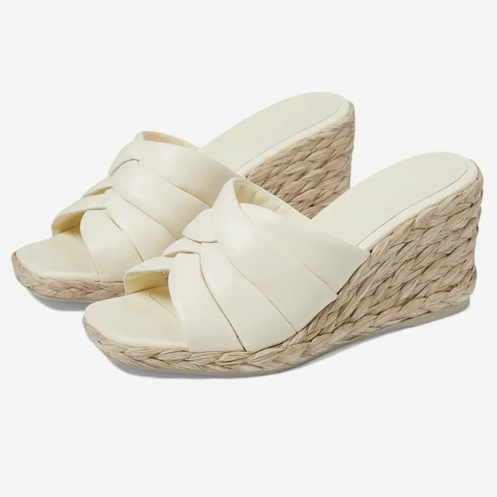 Vince Gilian Leather Espadrille Wedge Sandals in Marble Cream